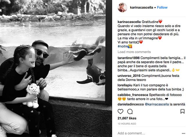 Karina Cascella posta sul social una foto del fidanzato Max Colombo con la figlia: 'Vi amo'