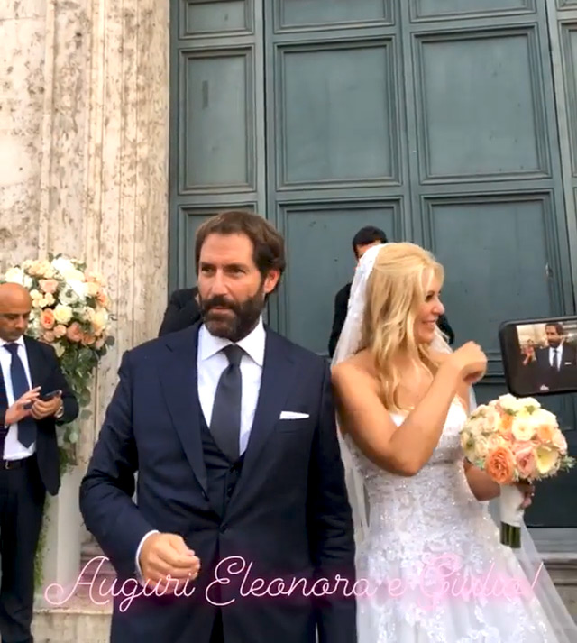 Eleonora Daniele e Giulio Tassoni nel giorno del loro matrimonio