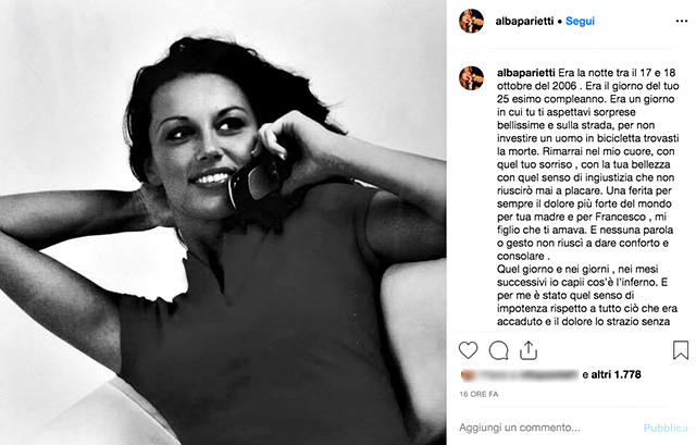 Il post con cui Alba Parietti ha ricordato Luana