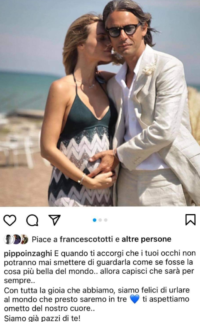 Pippo Inzaghi papà per la prima volta a 48 anni, Angela Robusti incinta: l'annuncio 