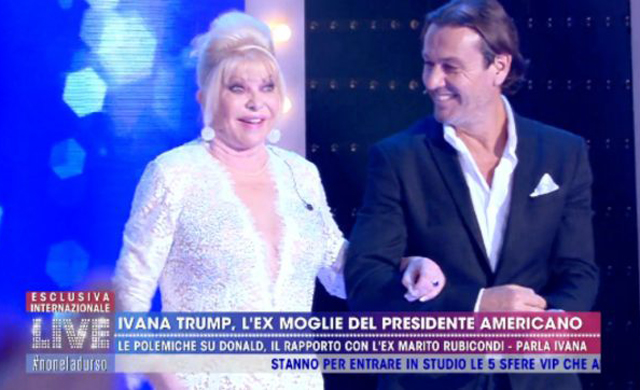 Ivana Trump, 72 anni, insieme a Rossano Rubicondi, morto la scorsa settimana a soli 49 anni, durante un'ospitata sulla tv italiana