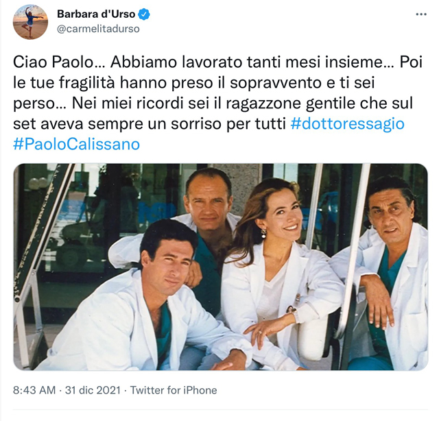 Il post con cui Barbara d'Urso, 64 anni, ha ricordato Paolo Calissano, morto a 54 anni a poche ore dalla fine dell'anno