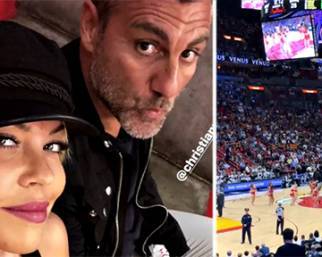 Costanza Caracciolo, con Bobo Vieri alla partita di basket